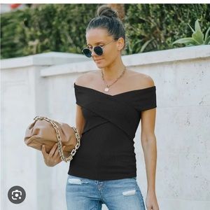 Theory criss cross over the shoulder rib knit top